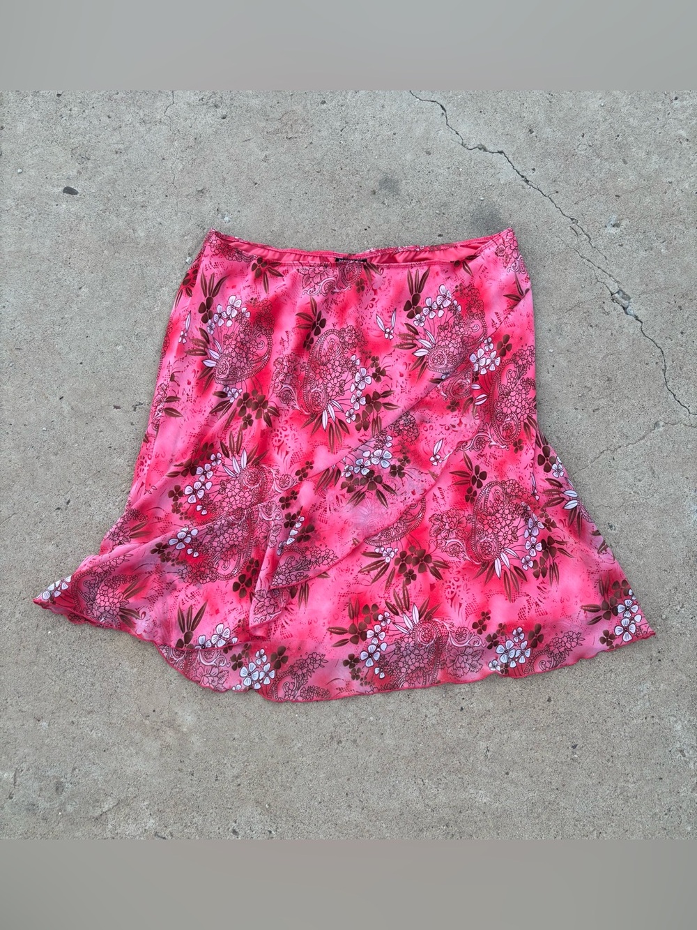 BIYAYCDA Pink Paisley Floral Y2K Midi Skirt Women's 2X Boho Cottagecore